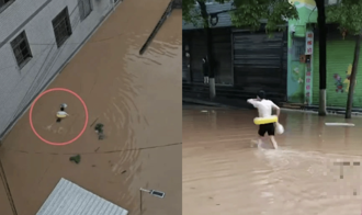 影》湖南連日暴雨「水淹二層樓」  堅毅考生秒套泳圈游到考場     