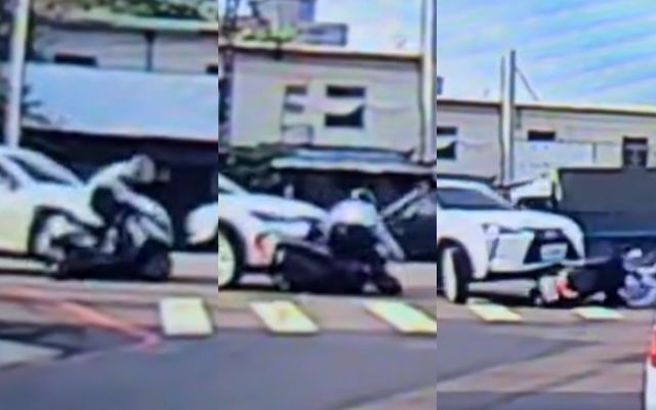 有辆休旅车与机车发生碰撞后，竟直接辗过。（图／翻摄自脸书爆料公社）