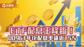 品觀點｜00961首配息大爆發！年化配息率近15％ 00905同日除息