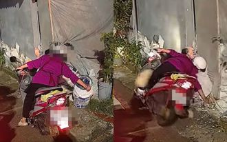 現世報？阿嬤騎士愛翻路邊雜物 下秒機車爆衝摔出去了