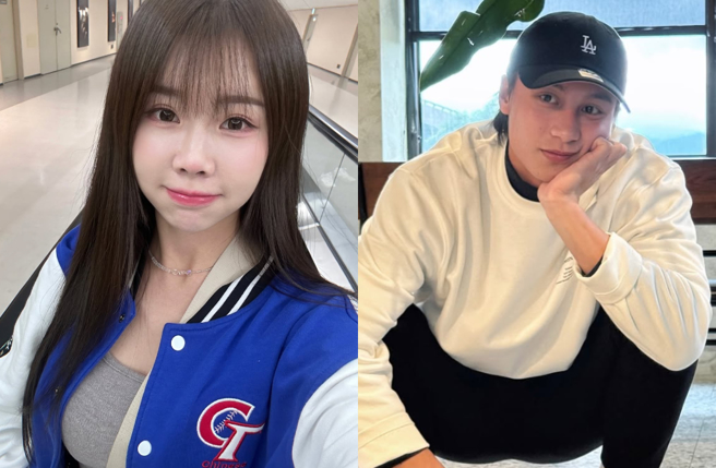 男友林佳玮不给女友面子，第一棒、第一球就轰出全垒打。（图／IG@kawai_1023、jwwwww_w）