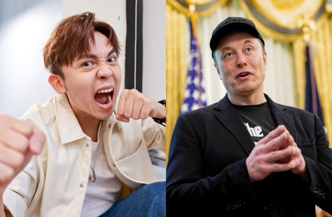 黃豪平（左）發文稱馬斯克（右）是「美國呱吉」，遭罵翻與網友筆戰5分鐘。（圖／羅永銘攝、路透社）