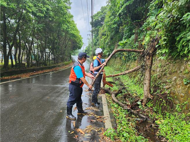 家园有残枝断树第一时间出动处理，为户居民出入安全。（林口区公所提供）