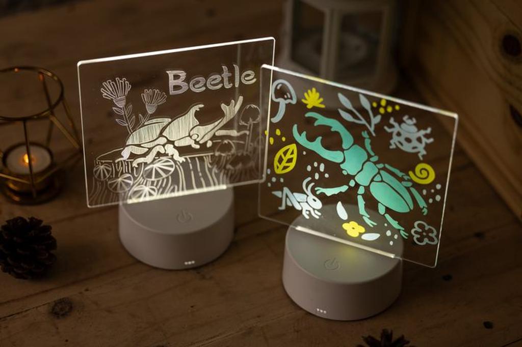 森林手作課程：獨角仙繪明燈點亮自然故事，將森林探險中遇見的一草一木、蟲鳴鳥語，親手刻畫出屬於自己的冒險篇章。　圖：雄獅文具想像力製造所／提供