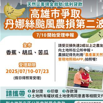 高雄爭取第2波颱風農損救助 7月10日起申報受理
