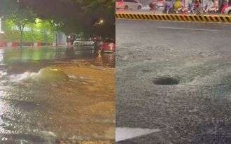 影》雨弹强袭台中！街头惊见「涌泉、漩涡」 排水系统超负荷