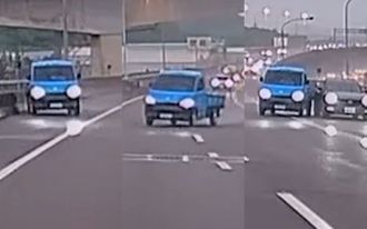 國道驚險瞬間！貨車五楊高架「大幅度飄移」 結局驚呆網友