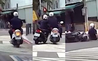 要叫支援了...警察撞倒右转妇人 网见「这骑法」超傻眼