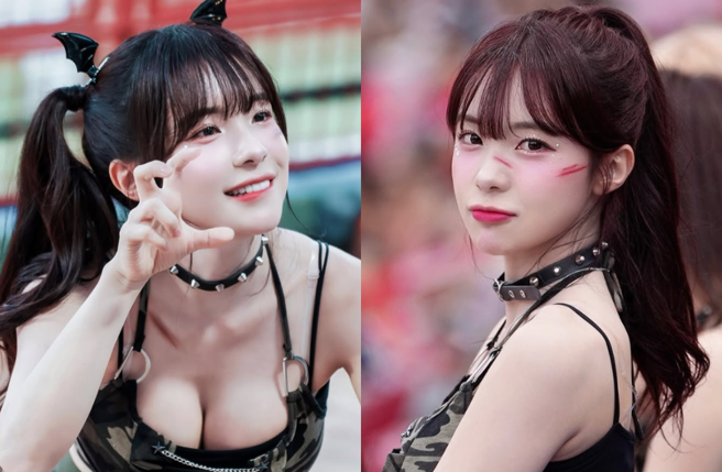 李多慧大展诚意，秀出火辣的事业线，甚至发出奶音平息现场球迷怒火。（图／IG@le_dahye）