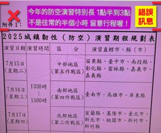 網傳防空演習延長？ 警政署澄清：僅30分鐘與往年相同