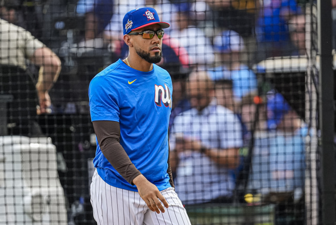 教士終結者蘇亞雷茲曾向大谷翔平丟160公里觸身球，場面火爆。（圖／路透）