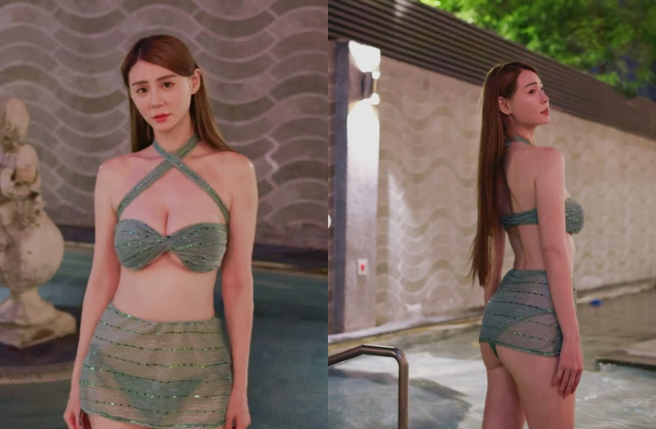 短今晒温泉池辣照，侧身角度好身材被看光。（图／翻摄自IG @sammie_923）