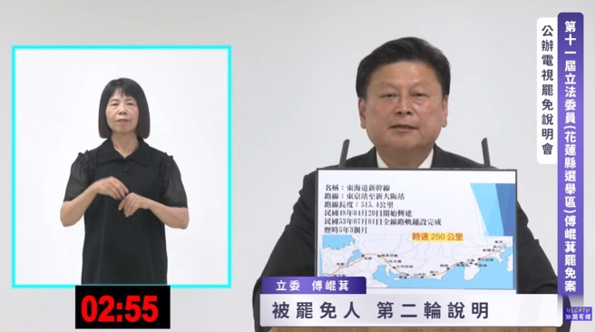 傅崐萁表示他爭取台灣環島高鐵十年內完工，竟成為被罷免理由，顯見民進黨政府比伊索比亞還不如。(戴志揚翻攝)