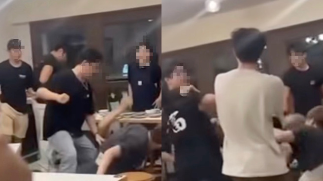 「只是在餐廳聊聊政治，就要挨揍？」一段餐廳暴力影片近日在社群平台瘋傳。（翻攝自影片）