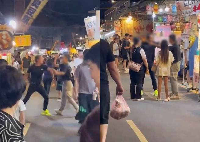 夜市内擦撞引爆衝突，刺青男惨遭勇伯一拳OK。（翻摄爆料公社）