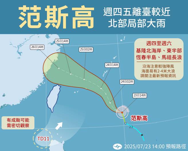 气象署分析颱风降雨分布。（气象署提供）