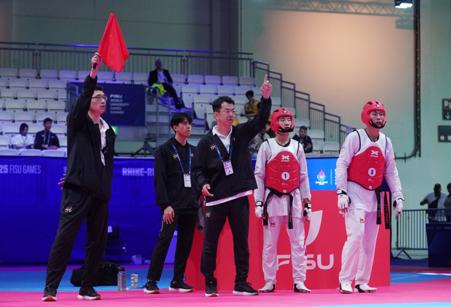 中華跆拳道男團闖進德國萊茵魯爾世大運金牌戰。（圖／大專體總提供）