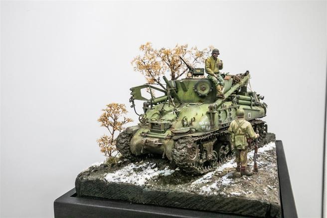 《A Moment of America》重現二戰場景，人物、裝備刻畫入微，榮獲「甲車大師組」金牌及「裝甲大師組」最佳裝甲類別獎。（記者李采霖攝）