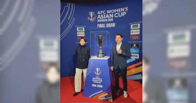 陈晓明偕同阵中主将松永早姬出席了抽籤仪式。（图／陈晓明提供）