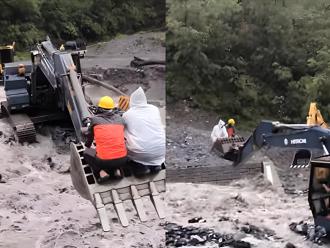 最強鄉長為送藥橫渡溪水 今勸居民撤離再遇斷橋 搭怪手脫困