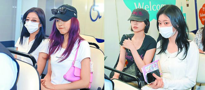 ITZY成員Lia（左起）、有娜、禮志、彩領1日來台，透過VIP入關。（范揚光攝）