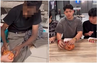 網紅「雞骨頭塞飯裡」給流浪漢吃！ 網友炸鍋、挨轟道歉