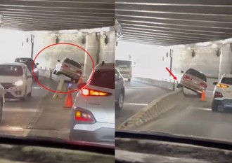 东寧地下道惊见轿车这样开！ 网友笑称：都是A柱惹祸