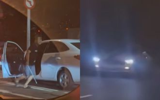 台中日常？鐵條男攔車嗆聲 美式肌肉車嚇壞急倒退嚕