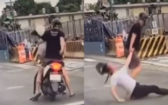 驚悚片！騎士等紅燈遭暴力勒頸　全身癱軟拖行至路邊