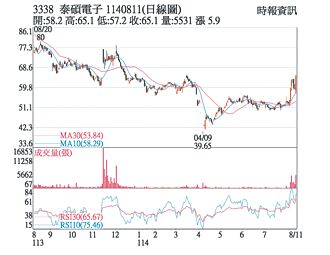 熱門股－泰碩 放量上攻站回均線