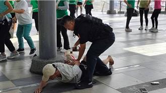 基隆車站醉漢「潑白粥、灑啤酒」 失控咆哮遭警壓制逮捕