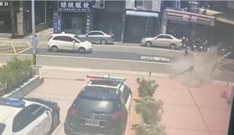 強風吹破大樓玻璃！ 騎士遭波及受傷 鄰近派出所即刻協助
