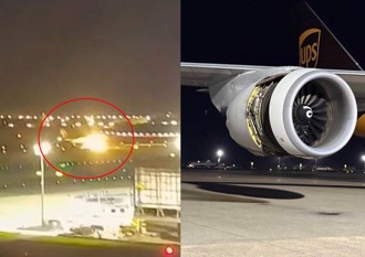 桃機航班降落「爆火光」  貨機引擎觸地！北跑道封閉