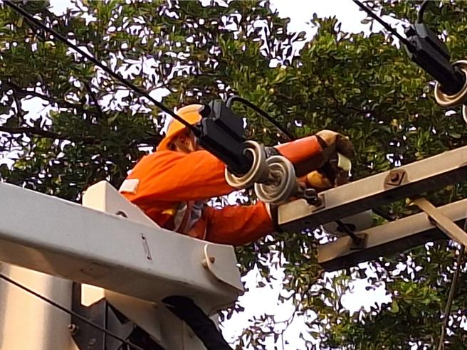 楊柳颱風也造成金門地區共596戶停電。在台電金門區營業處緊急動員多組搶修人力、出動吊臂車、昇空工程車等大型機具搶修下，上午6點43分已全數恢復供電。(圖／台電金門區營業處提供)