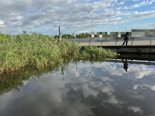 老翁陈尸水潭就在马路边，水深约2公尺深。(嘉县消防局提供／吕妍庭传真)