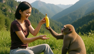 没事别耍猴！贵州正妹景区喂香蕉 秒遭猕猴踹下山
