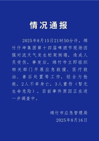 四川綿竹一啤酒節現場強對流天氣   桁架倒塌2死3重傷