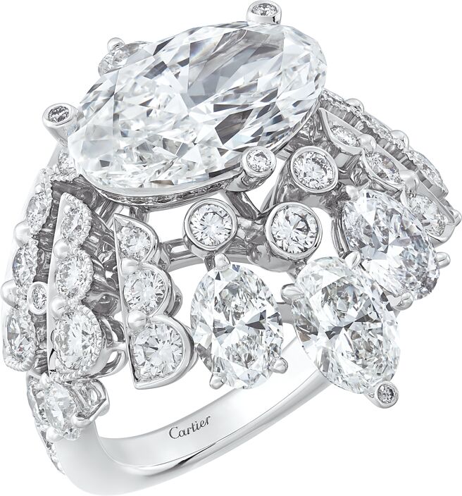 卡地亚在台举办《自然艺境》珠宝展，最贵的一件作品是GEOPELIA珠宝套组，此为套组中的戒指。（CARTIER提供）