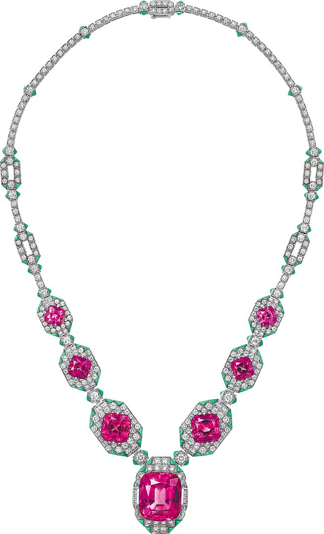 首度来台于《自然艺境》珠宝展亮相的卡地亚QUADRUM红碧玺项炼。（CARTIER提供）