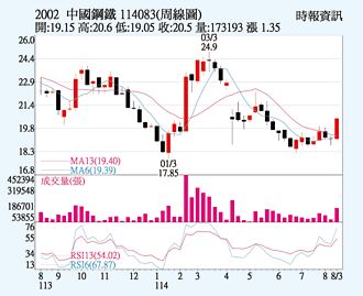 中鋼 股價重返20元