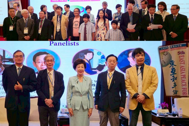 「東亞和平論壇」部分發表人（左起）：翁明賢、何思慎、呂秀蓮、崔春欽（韓國）、吳統雄。（圖／作者吳統雄提供）