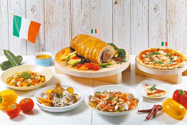 豪享自助餐厅推出「舌尖上的义式巡礼」，丰富的菜色传递出地中海饮食的独特魅力。（高雄万豪酒店提供）