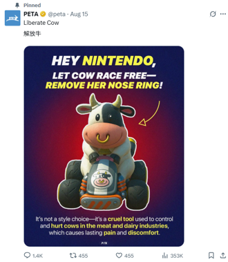 動保團體抗議！怒轟《瑪利歐賽車》乳牛鼻環象徵虐待