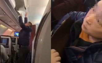 全都錄！「空中大盜」偷包失風 遭壯漢鐵拳K臉押走