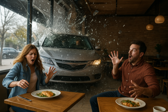 美食開箱變災難片 網紅夫妻餐廳直播遭失控汽車撞擊