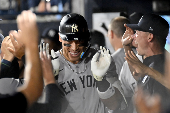 洋基賈吉敲出本季第40轟，生涯第4度單季達成40轟以上。（圖／路透）