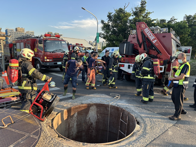 今（22）日下午一處下水道工程現場，發生兩名越南籍移工先後昏迷受困意外。（圖／簡銘柱翻攝）