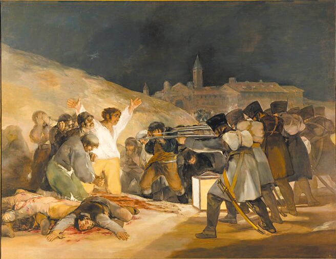 戈雅畫作《1808年5月3日》（The Third of May 1808），清楚的表明藝術家對戰爭的極度厭惡。（摘自網路）
