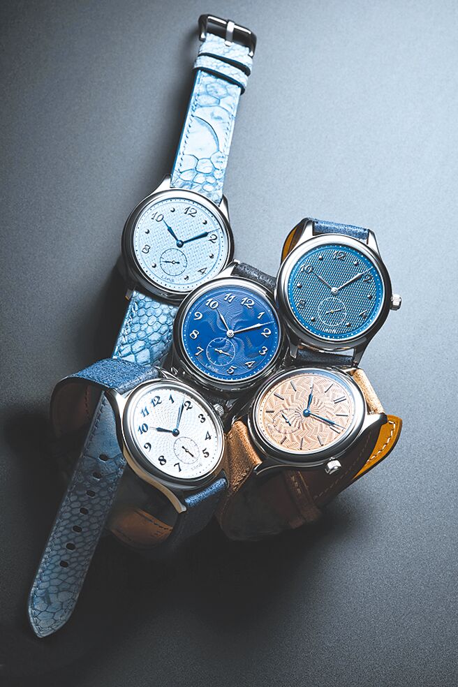 独立制表LAINE发表限量99只的P37腕表，有五种色调与机刻雕纹，39万8000元。（瑞博品提供）