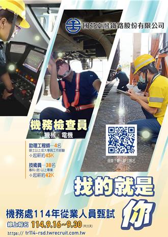 台鐵開缺！助理工程師月薪近6萬